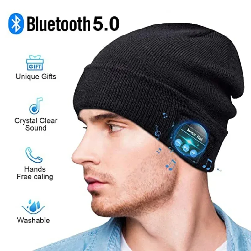 

Knitted Bluetooth Headset Hat with LED Lights Music Beanie for Men Women Winter Warm Fashion Headphone Cap Built-in Speakers
