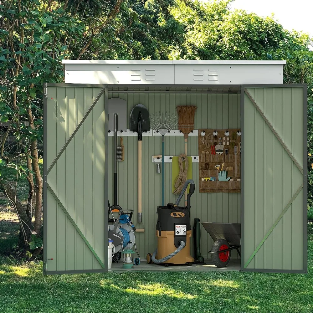 Outdoor Storage Shed All Weather 6FTx4FT Metal Garden Shed with Lockable Double Doors for Garden Tools, Toys and Sundries, Gray