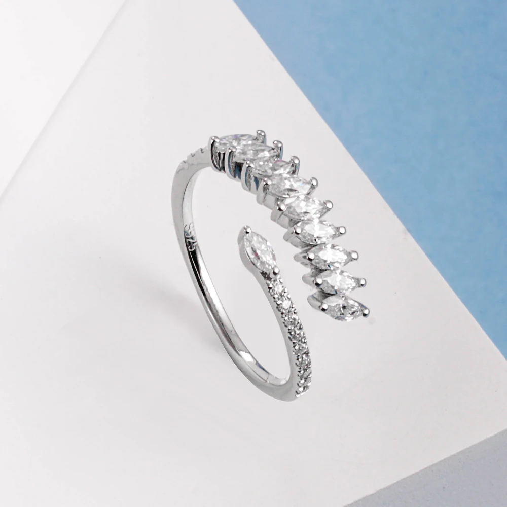 

Open Ring for Women with 2*4MM Marquise Cut Double Row of Moissanite 925 Sterling Silver Plated in 18K Gold Simple Stylish Ring