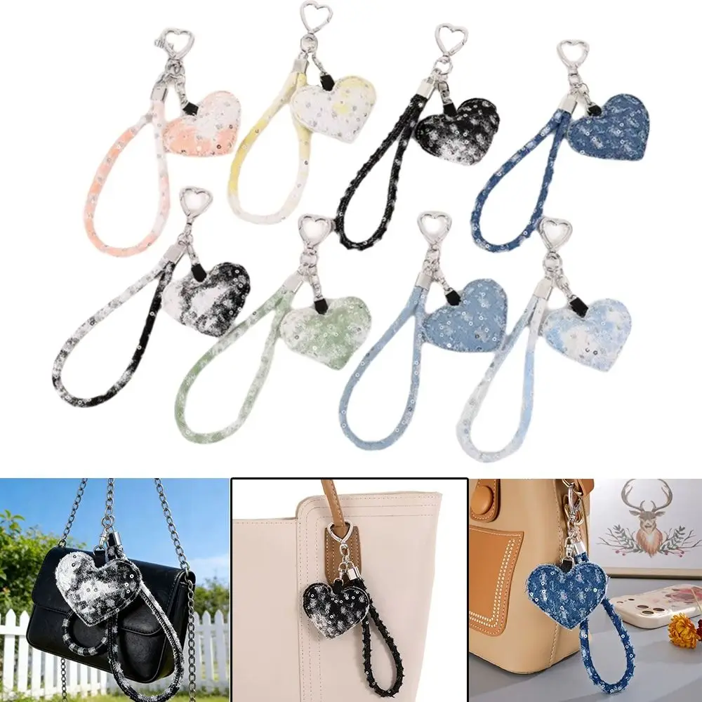 

Брелок Украшение в форме сердца Дизайн Подвеска для мобильного телефона Джинсовая ткань Потертый вид Сумка Очаровательный рюкзак Орнамент Пара Использований
