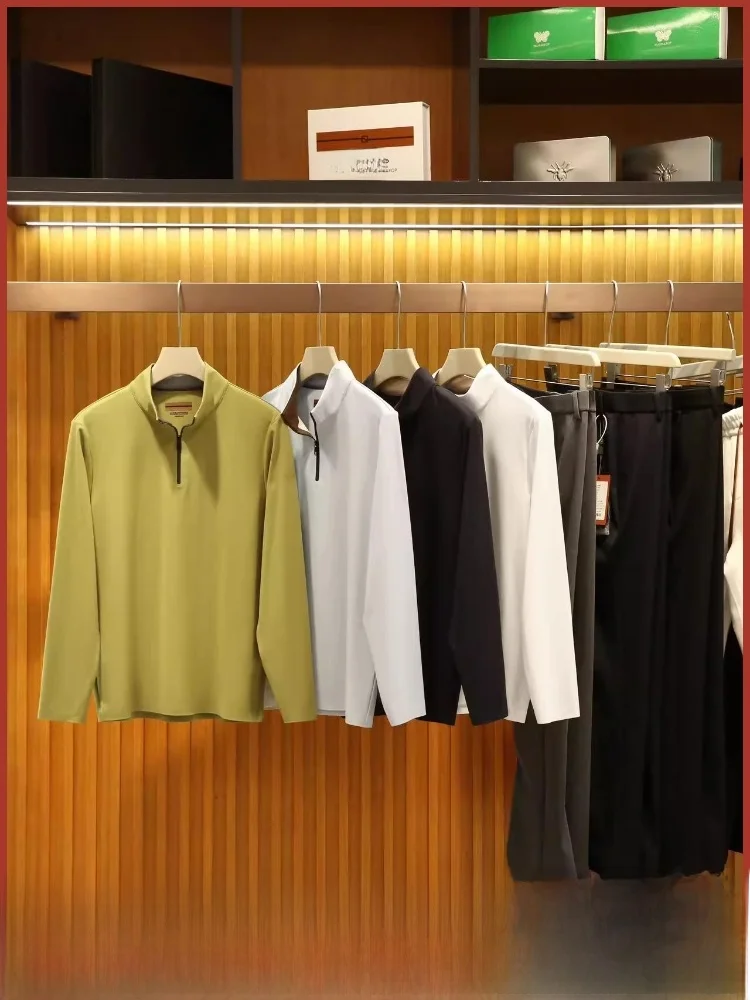 

Italian Luxury Busin Men's T-irt f Zip High Elastic Qui Dry Base irt Stand Fit Long Sve Youth Modern Sle