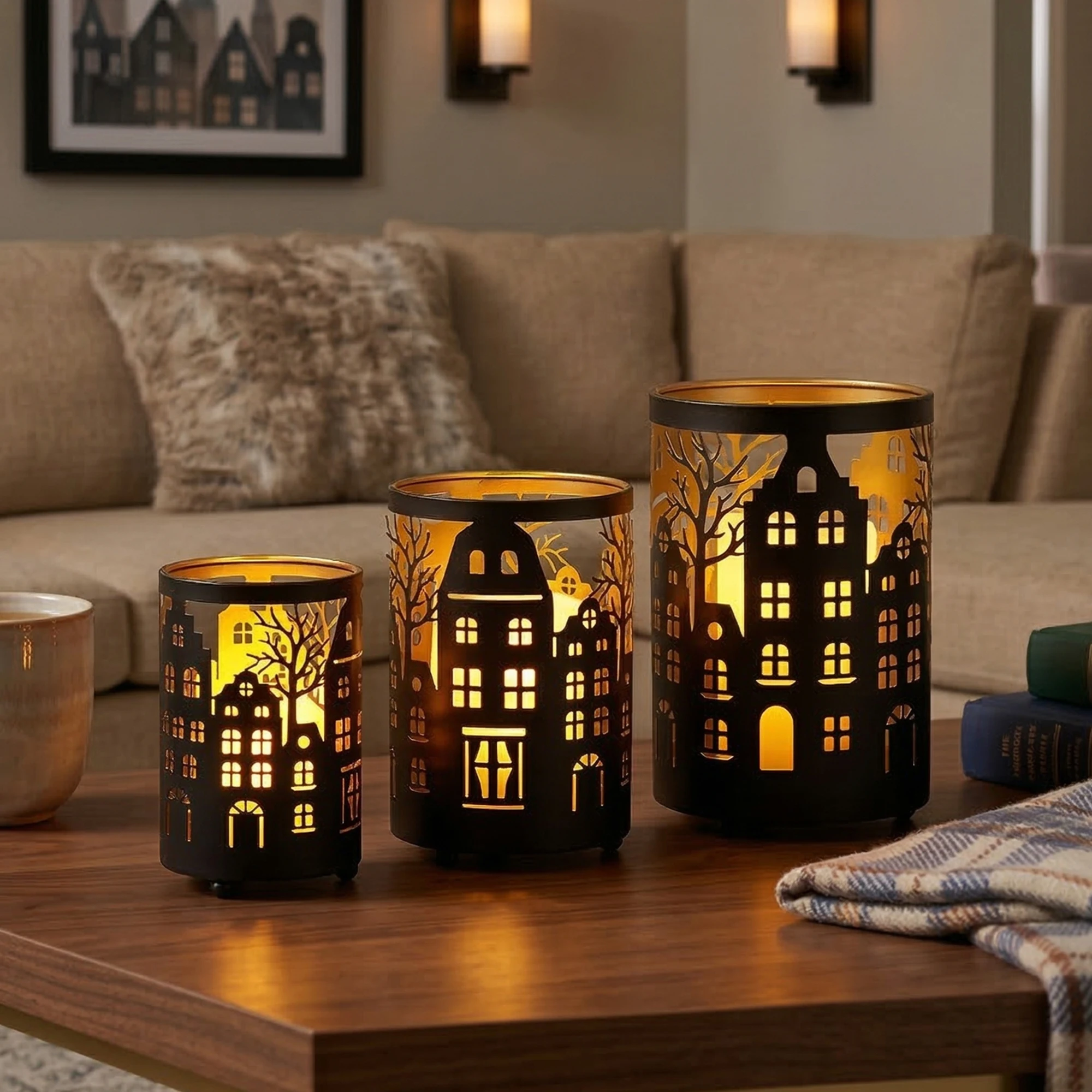 3PCS Silhouette Candle Lantern 7.5