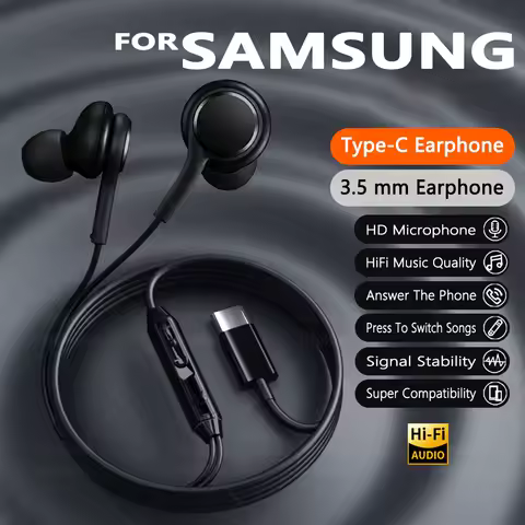 Original Type C Wired Earphone For Samsung Galaxy S25 S24 S23 S22 Ultra Plus 3.5mm Earbud Headphones A55 A54 A53 A52 Accessories