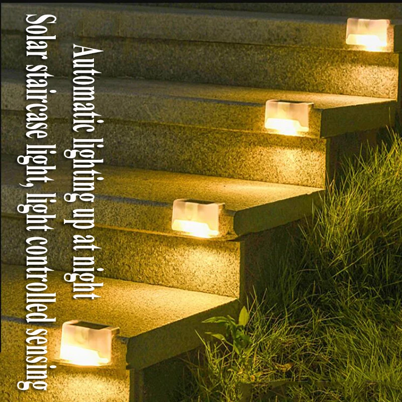 4 szt. Solarne oświetlenie tarasowe zewnętrzne IP65 wodoodporne lampy ogrodowe zasilane energią słoneczną do balustrady schody Step Fence Yard Patio Pathway — zdjęcie 4