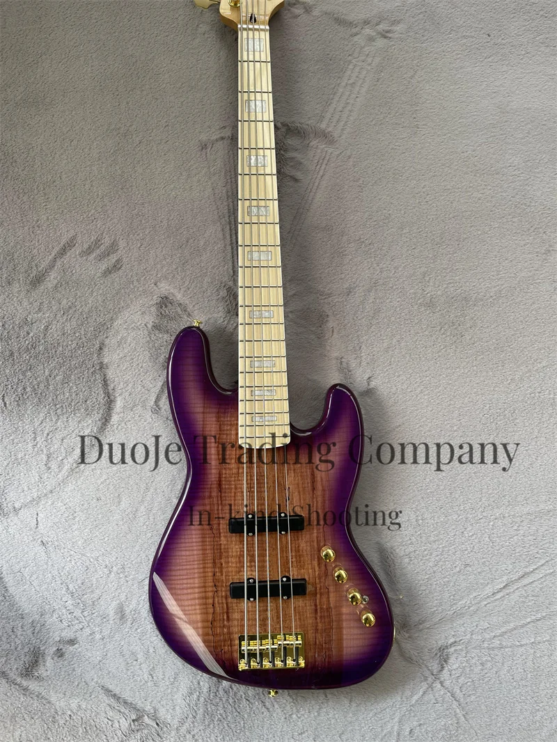 Purple bass 5-string body Brul Maple Top Maple fingerboard White shell inlaid with Gold bridge Active battery case can be custom