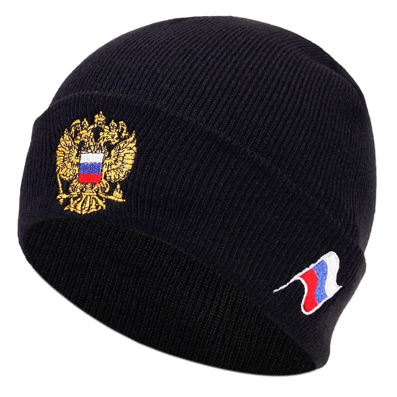 Unisex Russian Flag Pattern Embroidery Beanies Autumn Winter Warm Beanie Hat Caps for Women Men