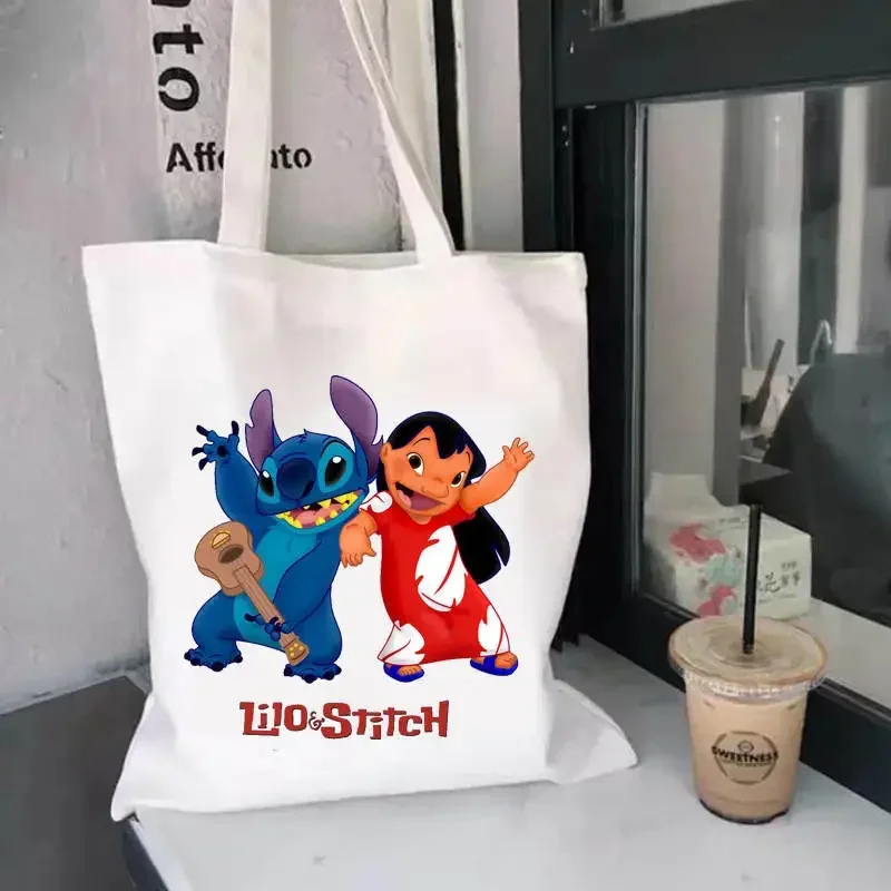 Disney lilo e stitch melhores amigos sacola moda estética bolsa de ombro eco grande capacidade sacos de compras de viagem bolsas