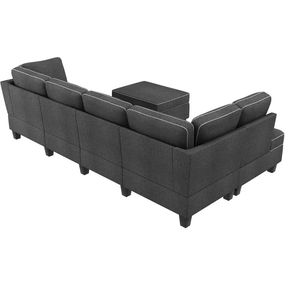 Convertible Sectional Sofa with Storage, L Shape Couch with Ottoman, Reversible Sectional Couch for Living Room, Dark Grey