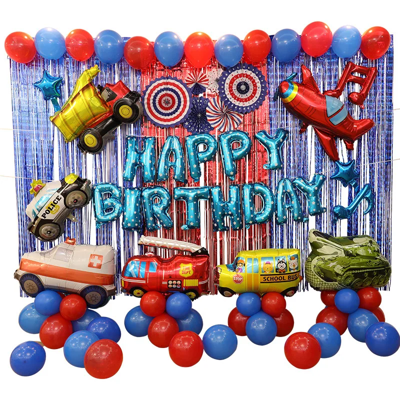 Dekorasi ulang tahun mobil mewah, dekorasi balon ulang tahun anak, set balon transportasi