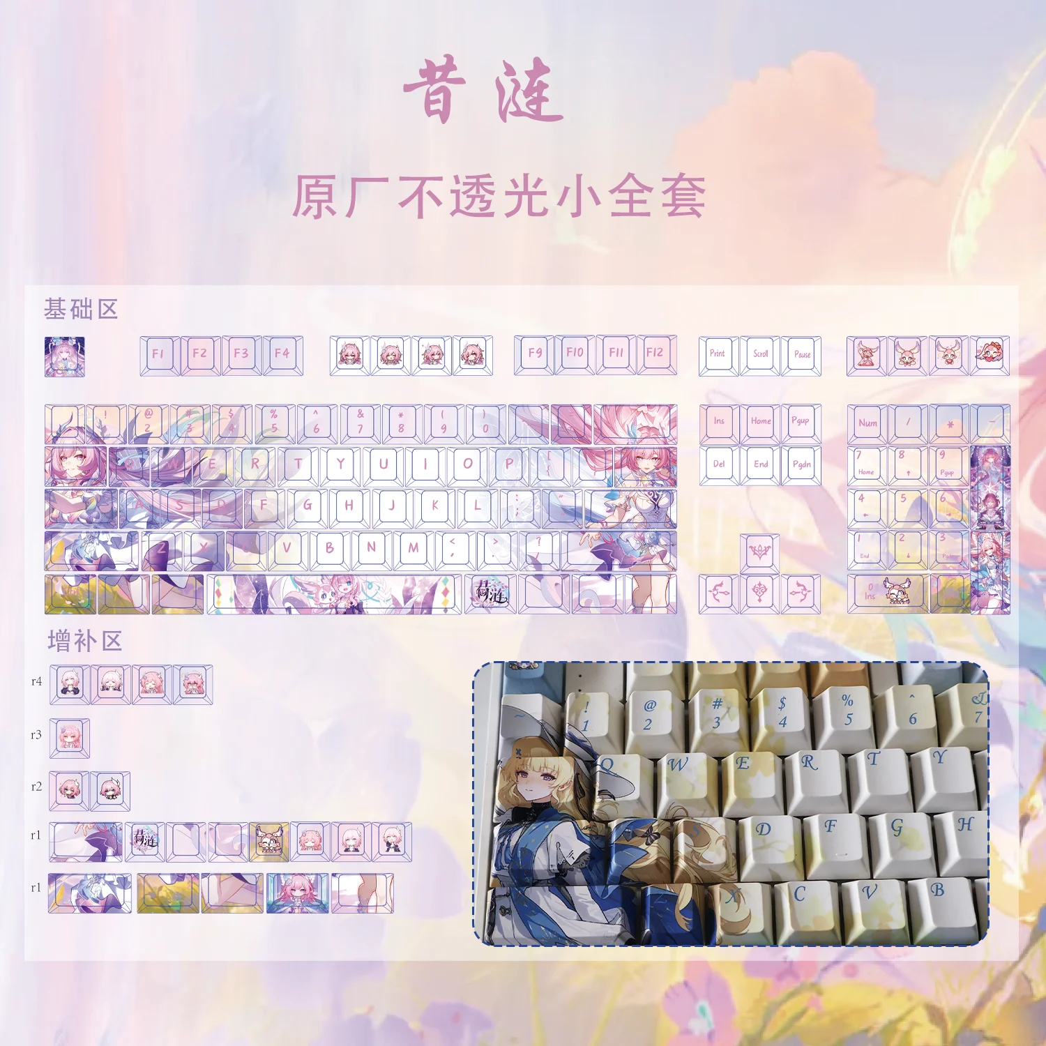 

128-клавишные колпачки для клавиш в стиле аниме Honkai: Star Rail Cyrene Chreey PBT, прозрачные колпачки для механической клавиатуры Made68 Mad68 Wooting 60