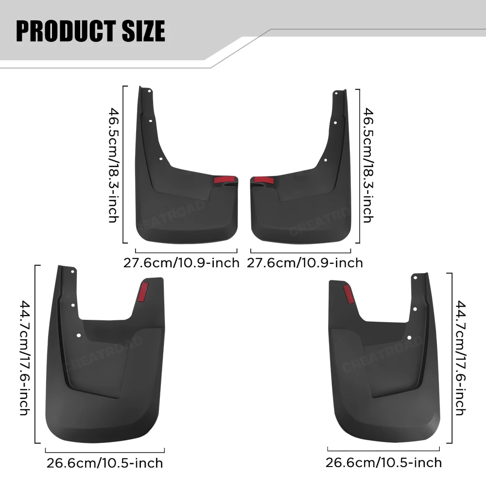 Custom Fit 4PCS Mud Flaps for Dodge Ram 1500 2500 3500 2019 2020 2021 2022 2023 2024 2025 No Drilling Splash Guards Fender