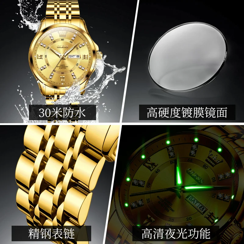 OLEVS Luxury Brand Original Certification Couple Watch Waterproof Date Quartz Watch for Men's and Women's Luminous Fashion Watch