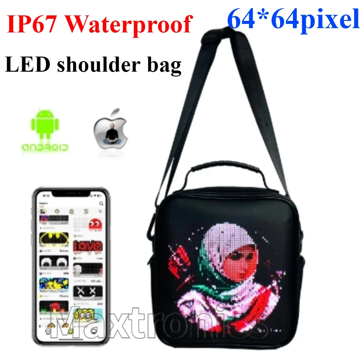 Bolsa de exibição de led inteligente app led pixel tela para mulheres homens diy multilíngue graffiti dinâmico bolsa de ombro saco de peito mochila led