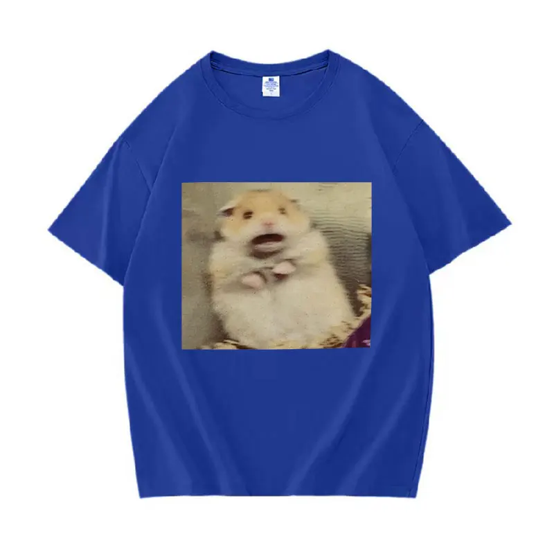 Funny Scared Hamster Meme Graphic T-Shirt Men Women O-Neck Fashion Short Sleeve T Shirt Retro Clothing Oversized Cotton T-shirts