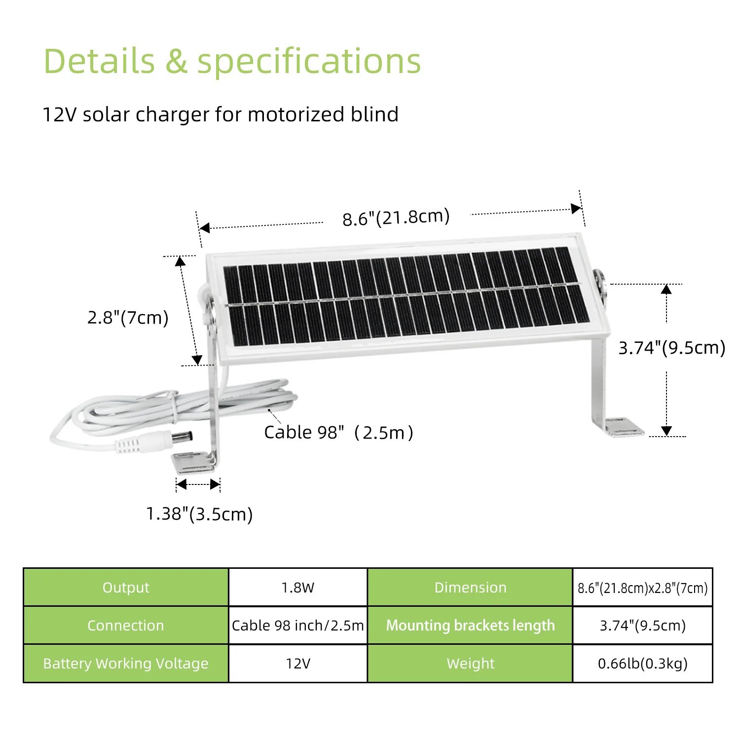 Rollerhouses Solar Panel Charger 12V/18V for Motorized Battery Blind/Shade Motors Motorized Window Roller Shades