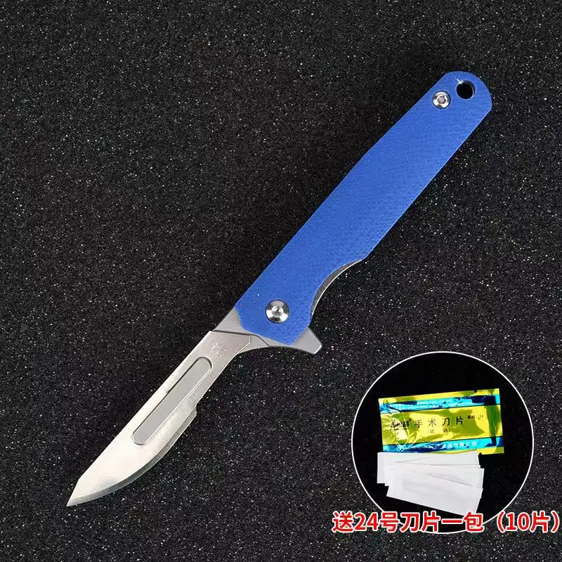 G10 Folding Scalpel Knife, Outdoor Multi-function Cutting Tool, Blue Pocket Knife Bearing System