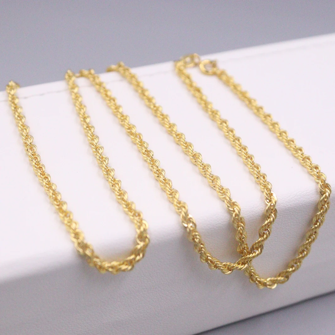 

Pure Au750 18K Yellow Gold Necklace For Women 3mm Twist Rope Link Necklace 50cm/20inch /3.9g