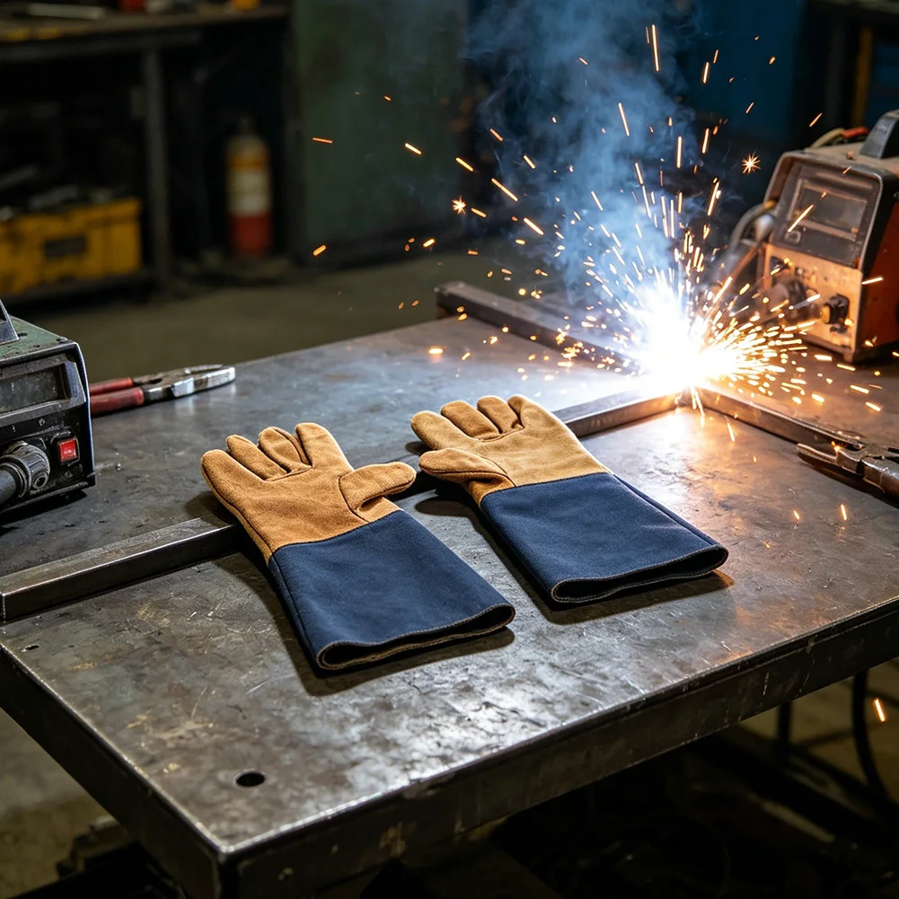 Professional Leather Welding Gloves Featuring Reinforced Stitching And Ergonomic Grip For Safe High Temperature Operations