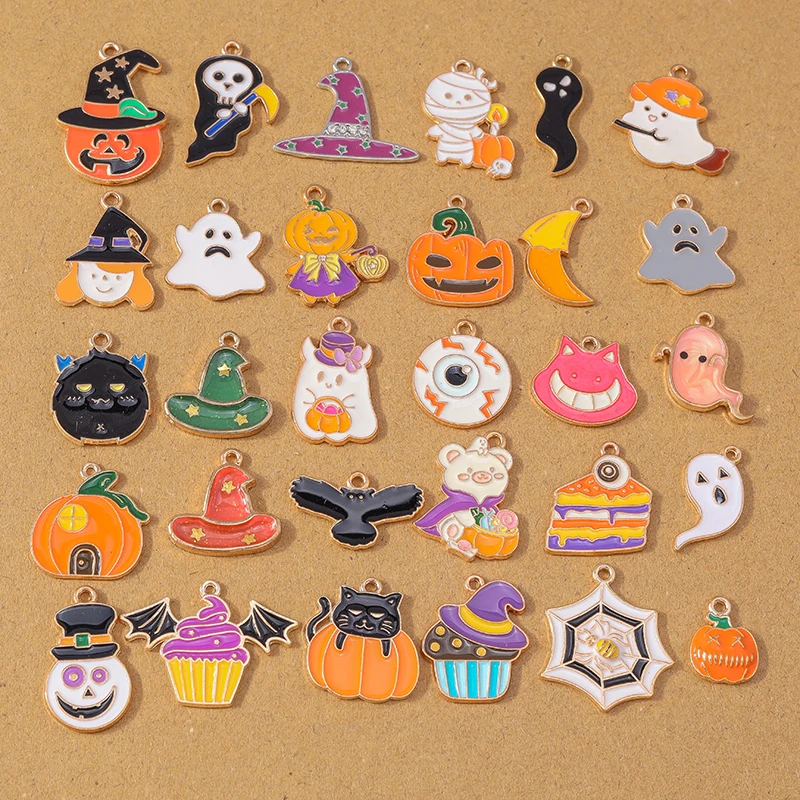 10pcs Enamel Halloween Pumpkin Ghost Charms Pendants for Jewelry Making Earrings Necklace DIY Bracelet Accessories Supplies