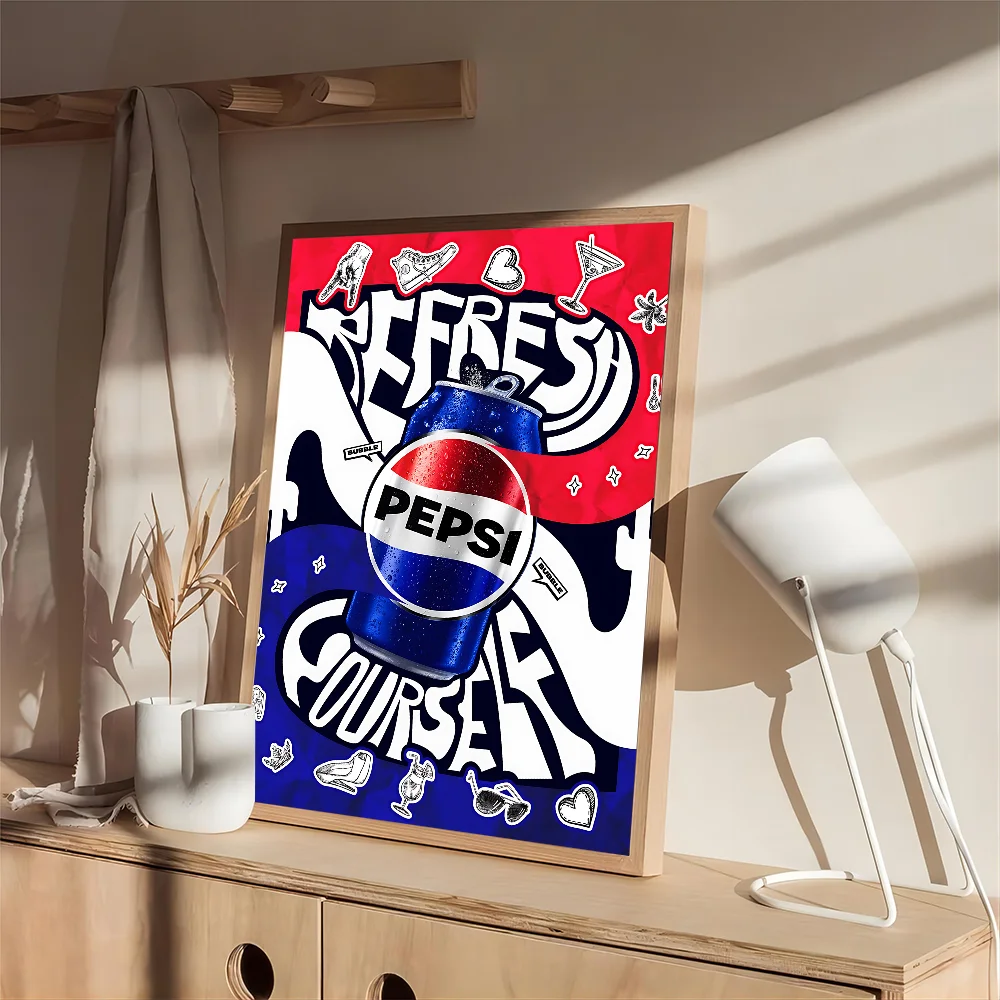 الصودا العلامة التجارية الفن بيبسيس ورق أبيض ملصق مقاوم للماء ورقة ملصق مقهى بار الجمالية الفن طلاء جدران #5