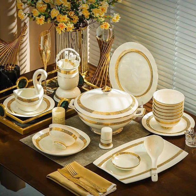60 Pcs Complete Tableware Set High end Dinner Set Bone China Bowl Spoon Food Plate Chopsticks Dinner Dishes Cutlery Set AliExpress