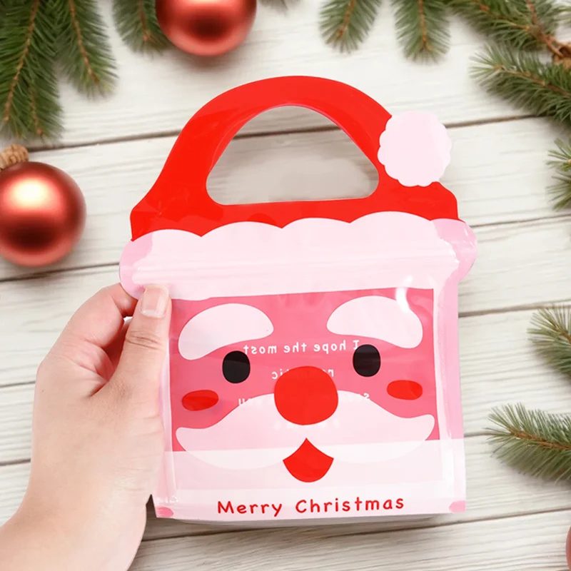 10pcs Christmas Candy Zipper Bag Chocolate Cookie Nougat Biscuit Gift Packaging Bag Merry Xmas Decor For Home New Year 2025 Noel