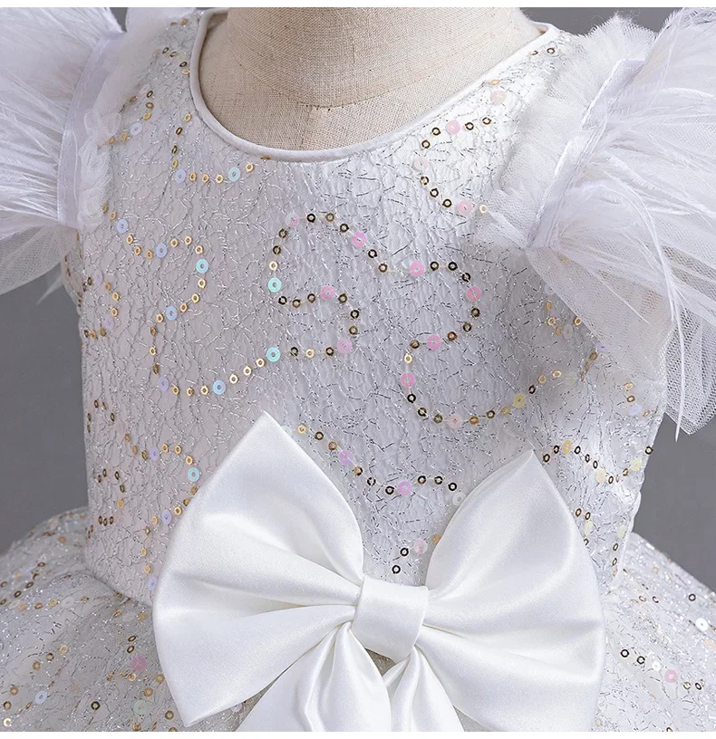 2025 vestido de tutú brillante blanco coreano primer cumpleaños flor niña traje de fiesta de boda ropa estilo vestido de princesa para niñas rosa