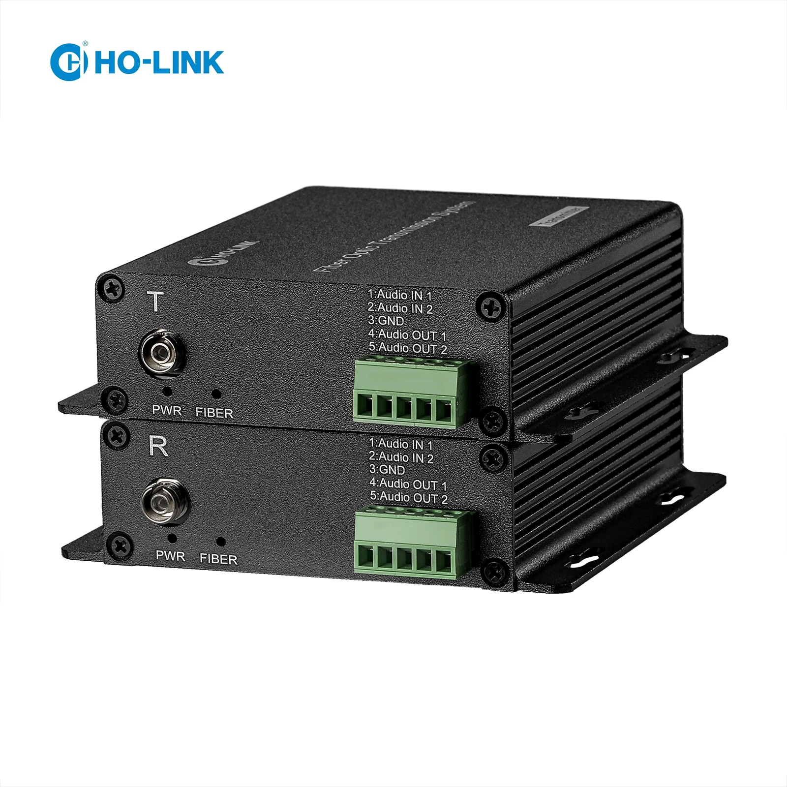 2 channel bidirectional phoenix terminal audio single fiber single mode Phoenix Terminal Audio Fiber Optic Converter