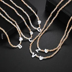 Handmade Jewelry Personalized 26 Letter A-Z Initial Necklace Woman Crystal Bead Shell Heart Pendant Fashion Choker Creative Gift