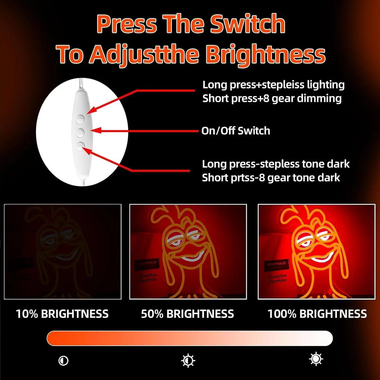 Cartoon Fire Chicken Neon Sign USB Dimmable LED Wall Light For Fried Chicken Shop Fast Food Restaurant Bar Party Wall Decoration view 5