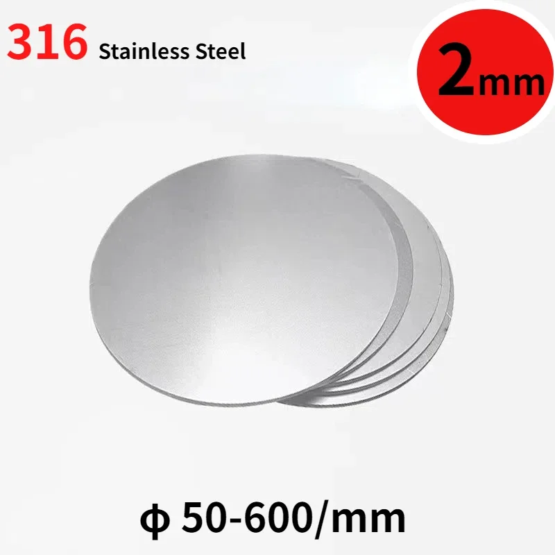 1pc Dia 50/100/150/200/250/ 300/350/400/450/500/mm Thick 2mm 316 Stainless Steel Round Plate Circular Sheet Disc Disk