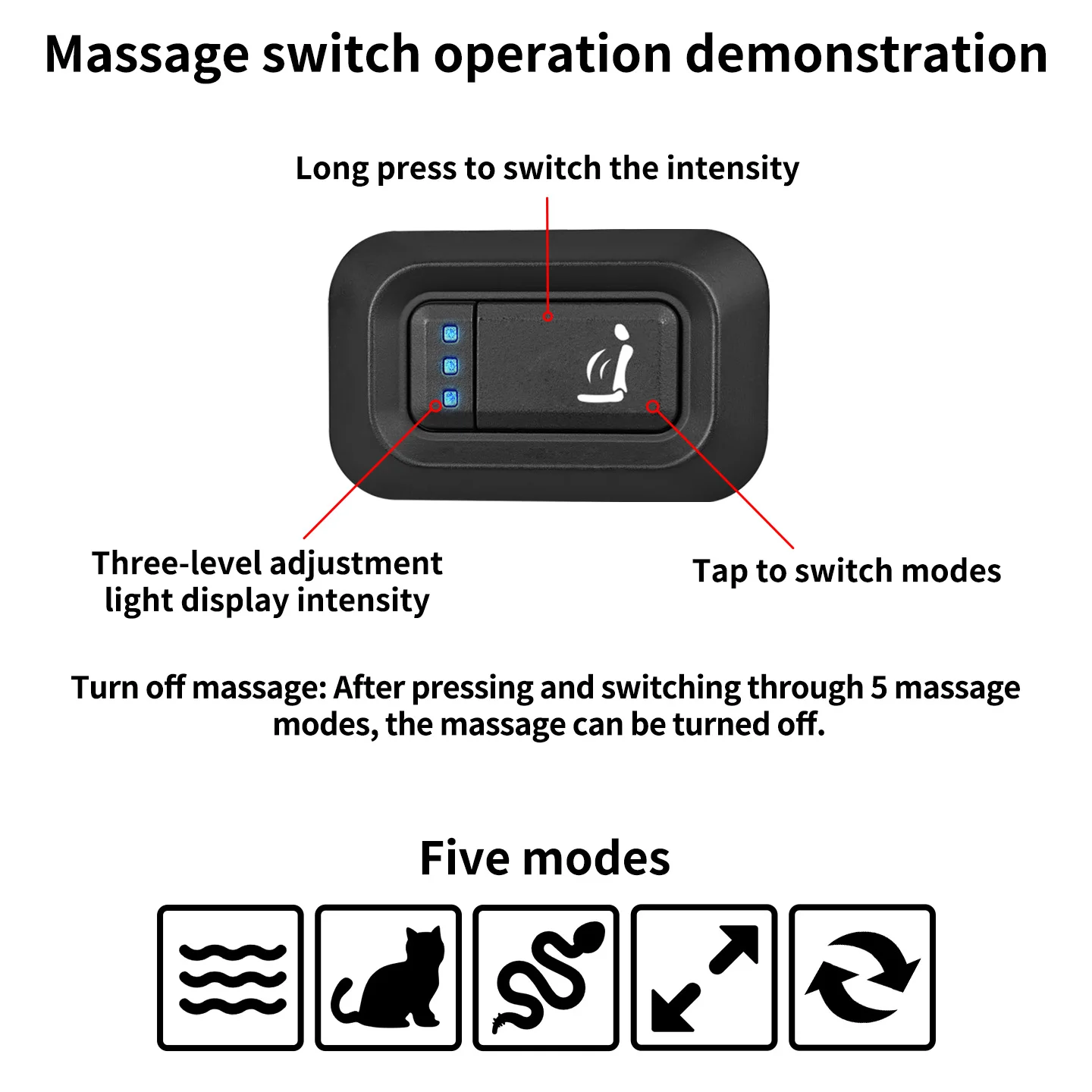 Image 6: Kit de massage pneumatique pour siège de voiture 12 points, 12V, 5 modes, 3 intensités avec interrupteur et câblage, compatible avec 99% des véhicules (berlines, SUV, camions)