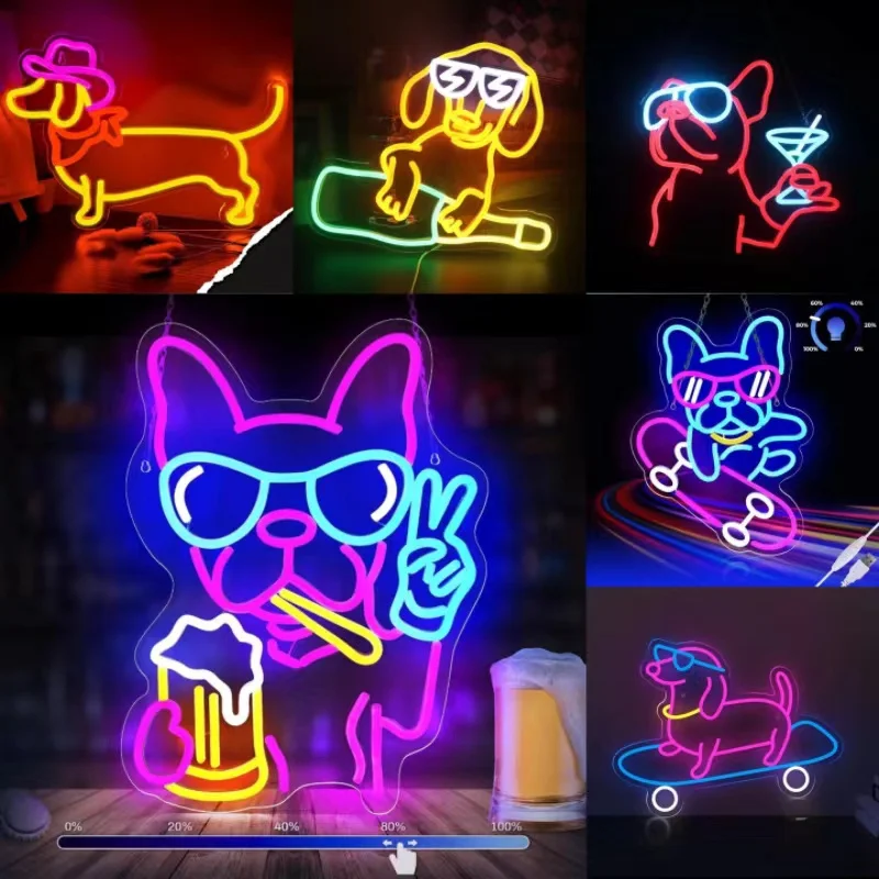 

Fashion Skateboard Dog Neon Lights Dimmable Wall Decor LED Bedroom Living Room Pet Shop Bar Party Birthday Wedding Gift