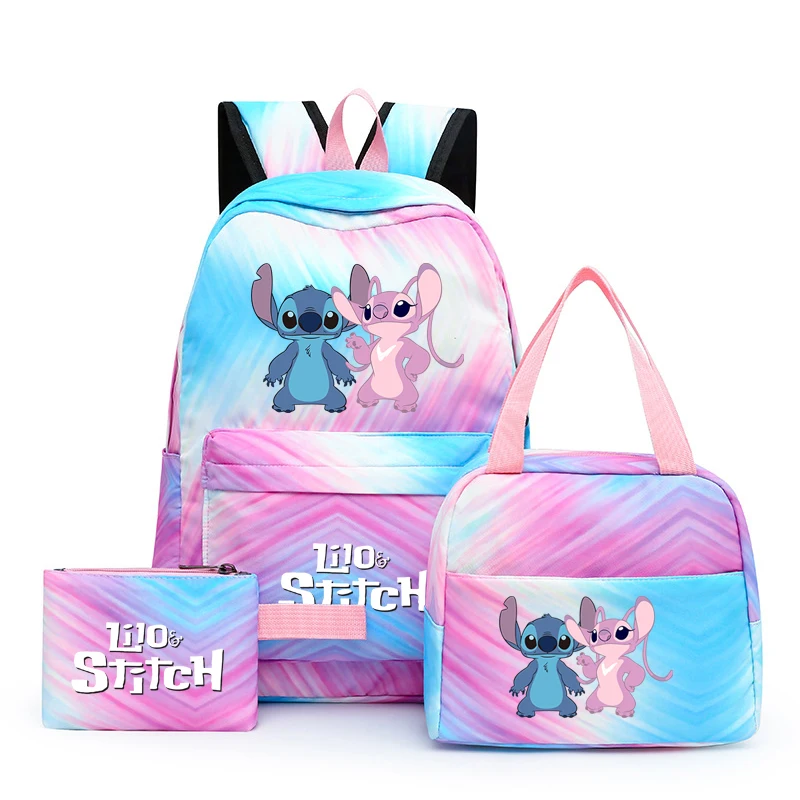 3Pcs/set Disney Lilo Stitch Backpack with Lunch Bag Pencil Case Student Boy Girl Schoolbag Colorful Bookbag Teenager Cartoon Bag