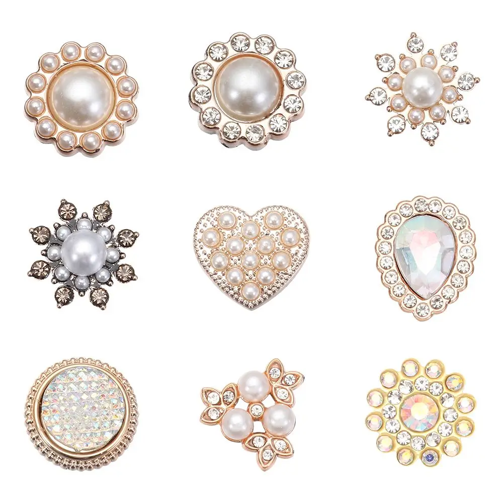 

10PCS Sparkling Flower-shaped Hat Accessories Rhinestone Buttons Pearl Button Headwear Accessories Pearl Hairpins