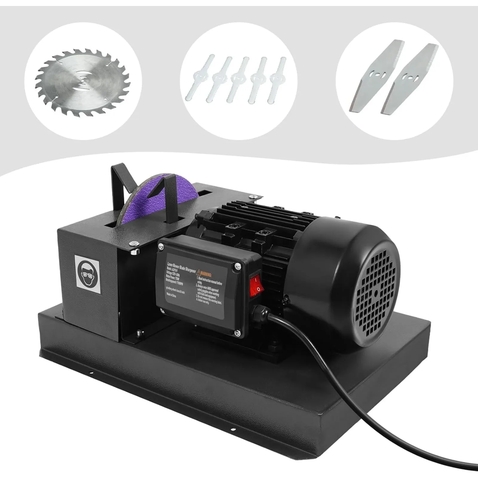 750W 1HP Electric Lawn Mower Blade Sharpener 7 Inch Grinding Wheel 1700 RPM Fast Grinding Machine 120V US Plug Fits Flat High Low Lift Gator Mower Blades Lawn Maintenance Tool