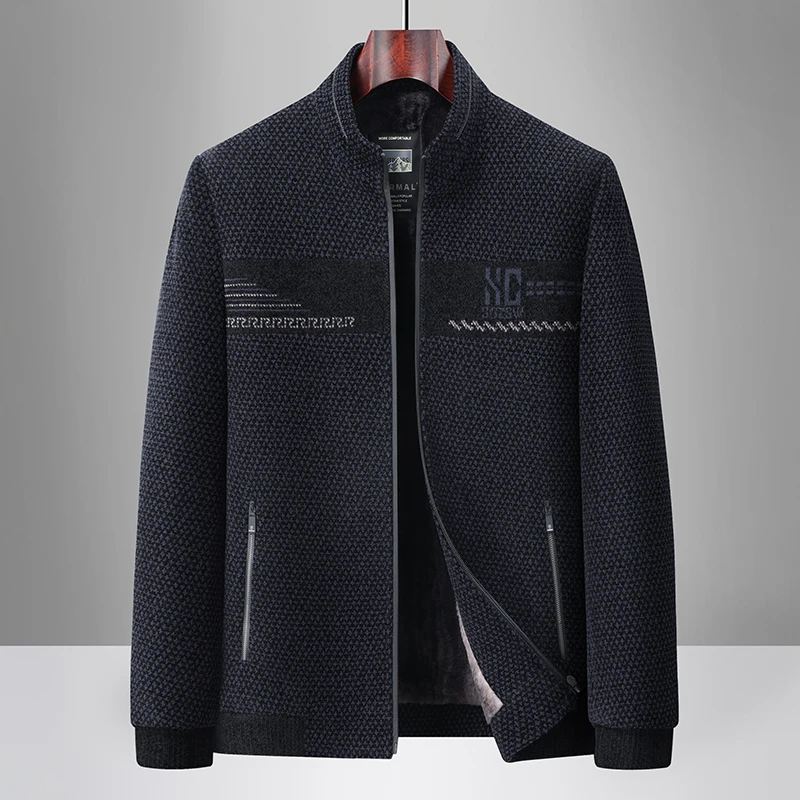 

2025 Winter Wool Blend Jacket for Men High Quality Thickened Warm Woolen Coat Casual Business Stand Collar Woolen Coat