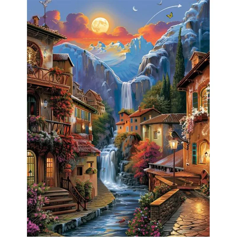 DIY 5D Diamond Painting Landscape Bridge Town Living Room Bedroom Wall Decoration