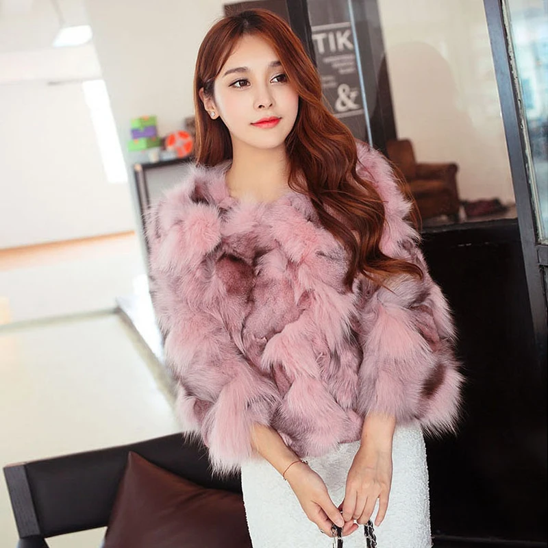 Casaco Faux Fox Fur Grass para mulheres, desgaste quente do inverno, nova moda, vison de imitação, sobretudo feminino, top peludo, curto, alta qualidade