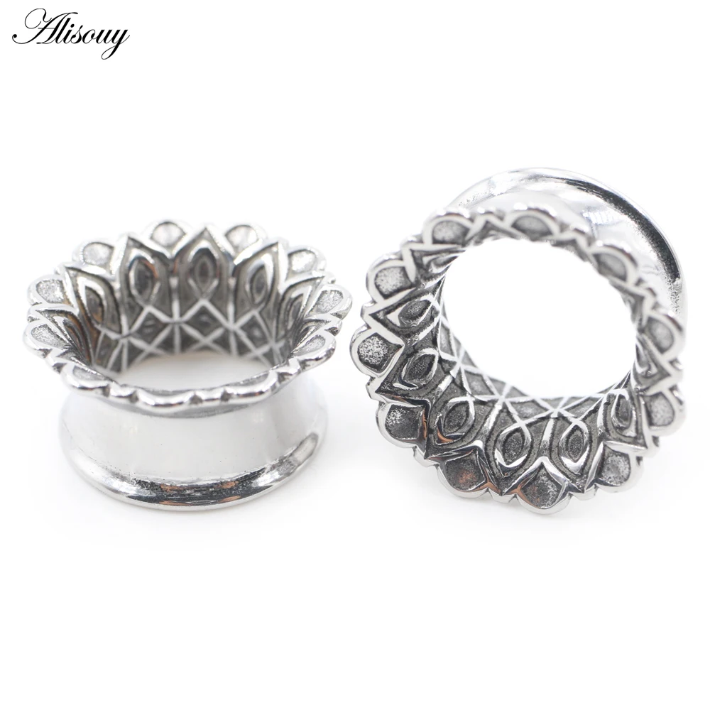1PC Hollow Flower Stainless Steel Threadless Flared Ear Tunnel Plugs Expander Stretcher Gauges Earrings Piercing Body Jewelry