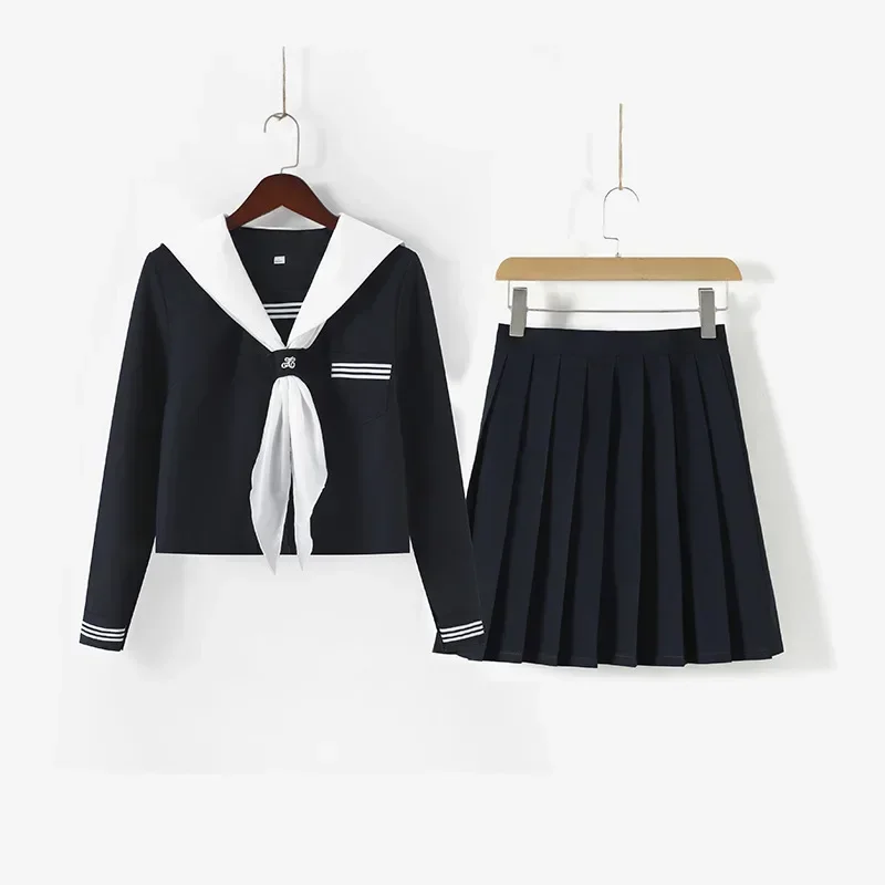 Fashion Jk School Uniform for Girls Sweet Navy Sailor Dress and Pleated Skirt Korean Uniform Sets Japanese Anime Cosplay Costume