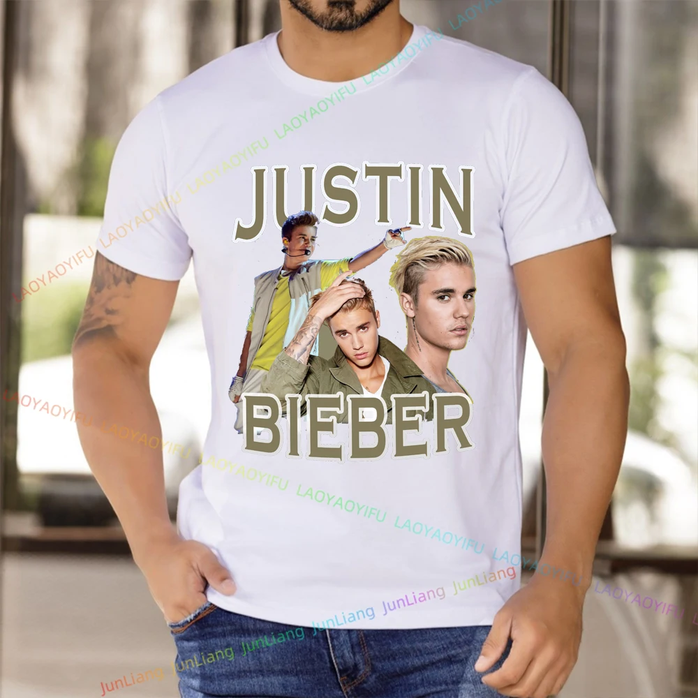 Justin Men's T-shirts Bieber Fans Gift Vintage Top Women Short Sleeve Tee Mens Clothes Funny Gifts Y2k Streetwear Plain T-shirt