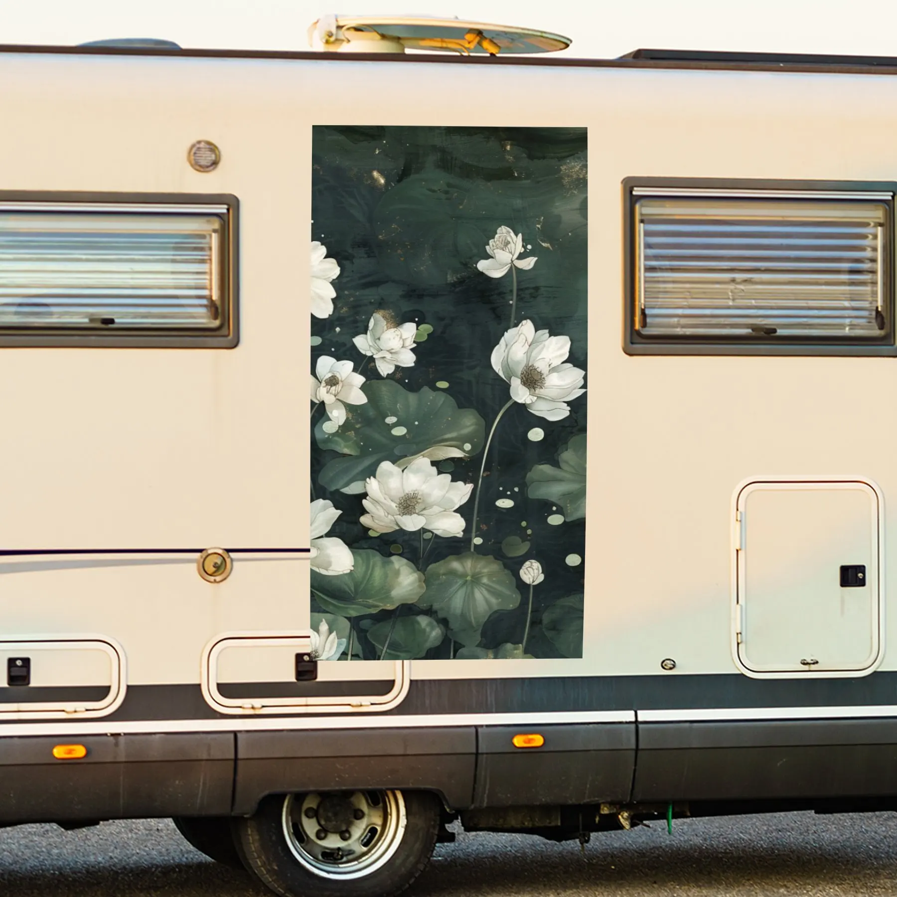 

Зелено-белая цветочная наклейка, виниловая наклейка для двери автомобиля на колесах, водонепроницаемые самоклеящиеся виниловые наклейки, защита украшения