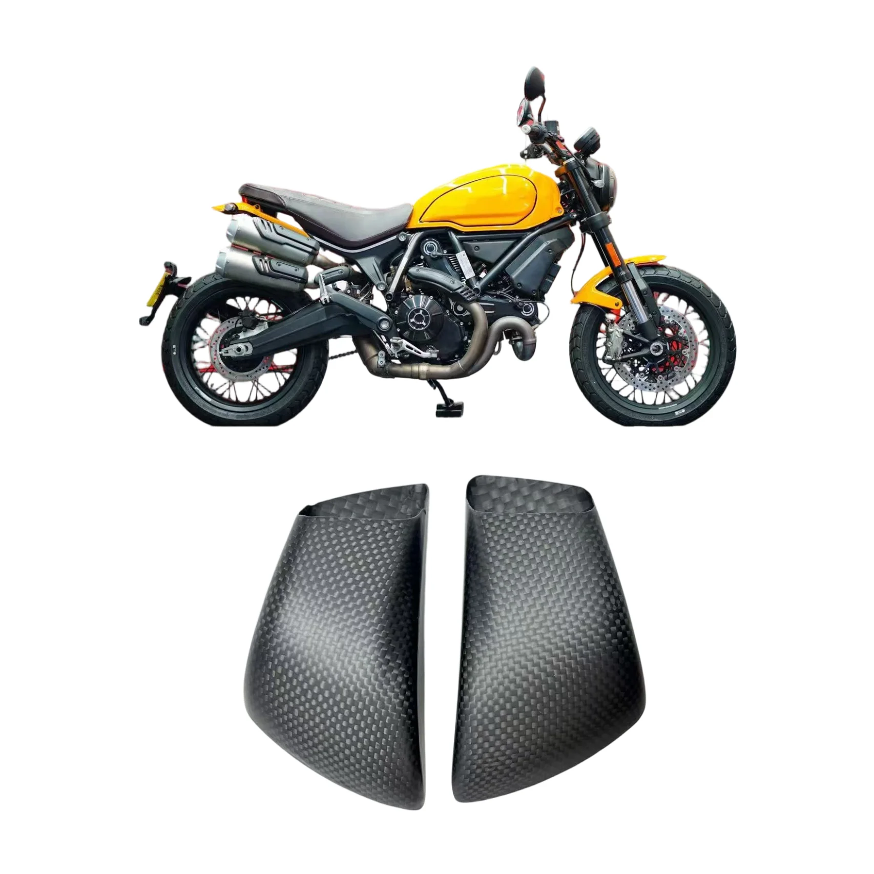 

Carbon Fiber Caliper Coolant Duct Covers for the Ducati Scrambler 1100, Hypermotard 950 / SP, and Diavel 1260 S
