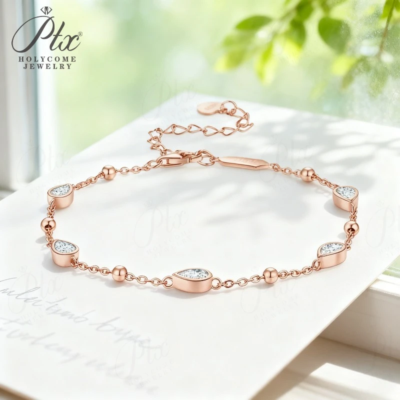 

Classic Moissanite Teardrop Bracelet Pear Shaped Gemstone Beaded Chain Chic Women’s Jewelry Graceful Daily Fashion Accessory