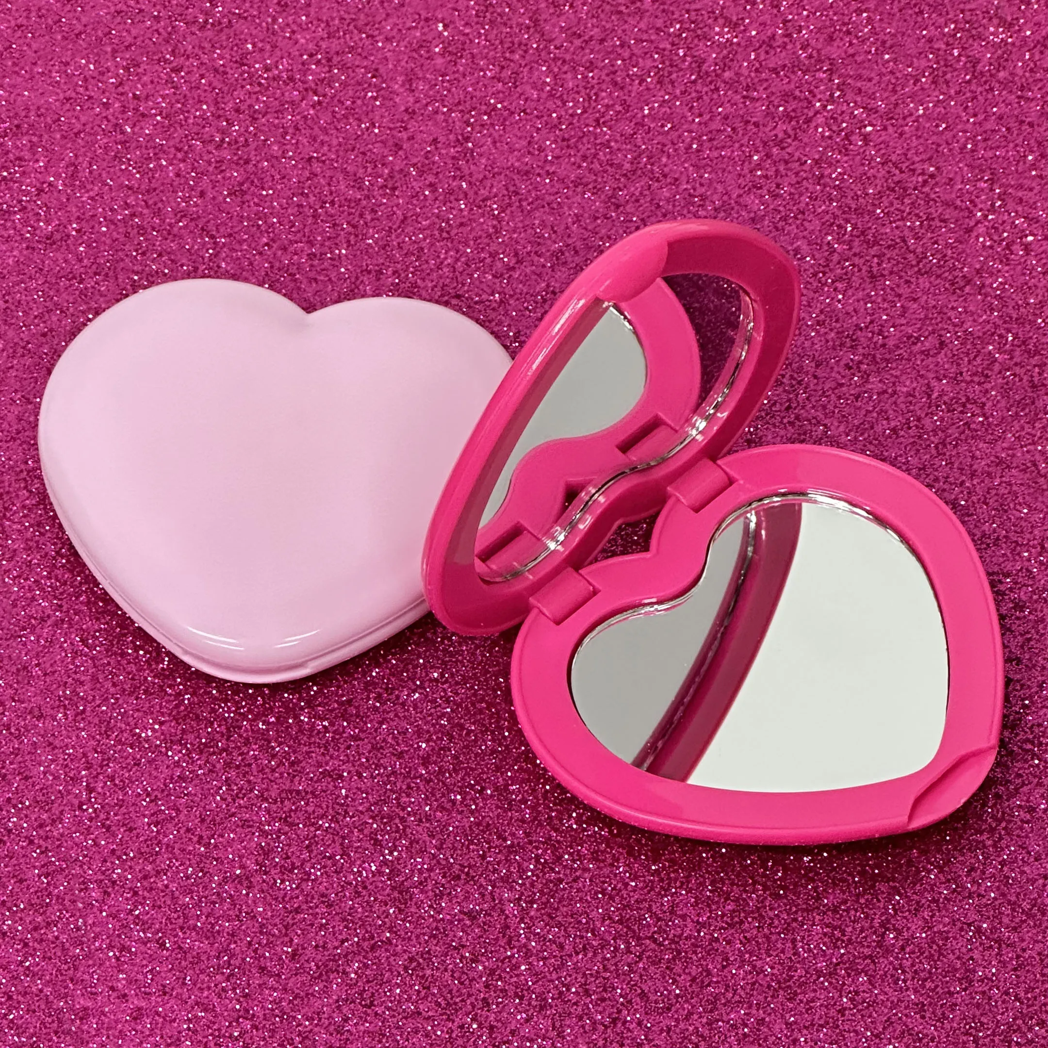 Pink Heart Folding Mirror Cute Heart Double Sided Makeup Mirror Compact Mirror