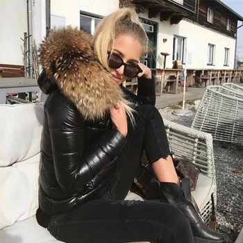 Winterjas Vrouw Parka 'S Dikkere Warme Jas Dame Glanzende Zwarte Jassen Effen Kleur Parka Jas Damesmode Nieuwe Streetwear