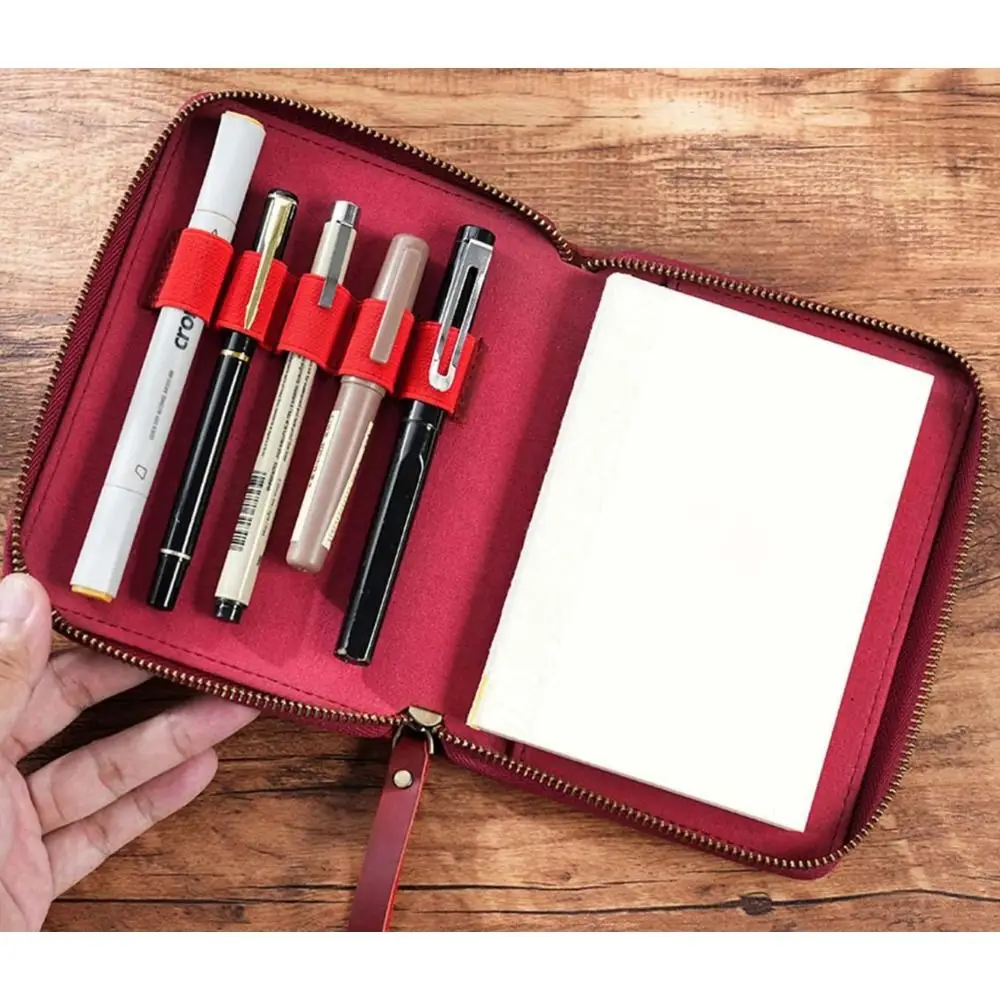 Leather A6 Notebook Cover Creative Multifunctional Zipper Wrap Multipurpose Soft 5-Slot Pen Bag for Hobonichi/ Stalogy/ Midori