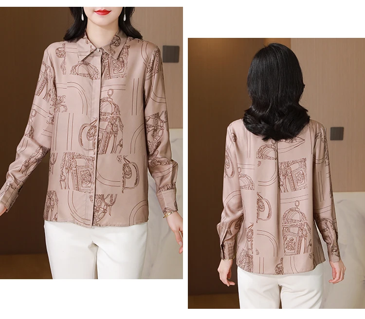 Luxury Brand Design Women Shirts Vintage Print Tops 2025 Spring Long Sleeve Shirt Elegant Blouses camisas chemise femme de luxe