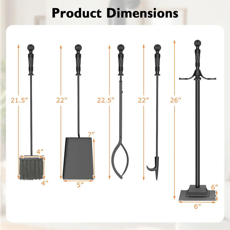 5-Pieces Fireplace Tool Set Indoor Outdoor Fire Place Set Tools with Aluminum Handles